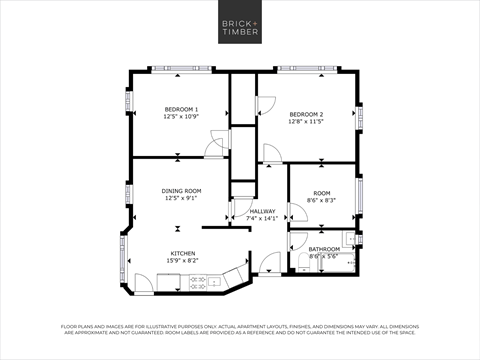 Floor plan for 2 beds, 1 bath, 784 sqft